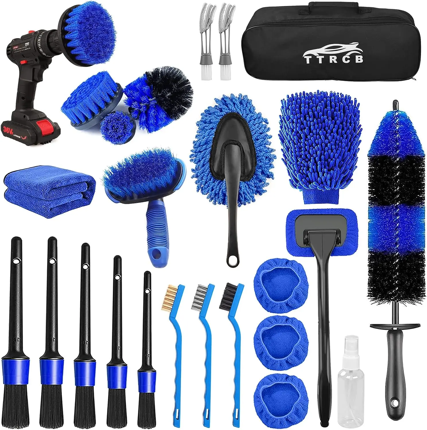 26Pcs Car Detailing Brush Set(Excluding Drill), Car Detailing Kit, Car Detailing Brushes, Car Cleaning Kit (without Drill), Car Windshield Cleaning Tool, Professional Car Care kit - Car Wash Brush kit for Interior Exterior Wheels