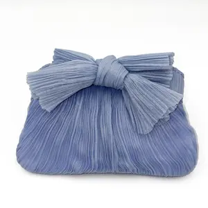 Loeffler Randall Rochelle Blue Mini Bow Clutch | Elegant Pleated Statement Style