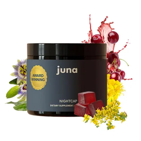 Juna Nightcap Sleep Gummies - Natural Sleep Aid with Plants & Natural Ingredients, Sugar Free, Tart Cherry, GABA, Magnesium, Chamomile, Passionflower, Low-Dose Melatonin, Award-Winning, Non-Habit-Forming Dietary Supplement, Night Routine