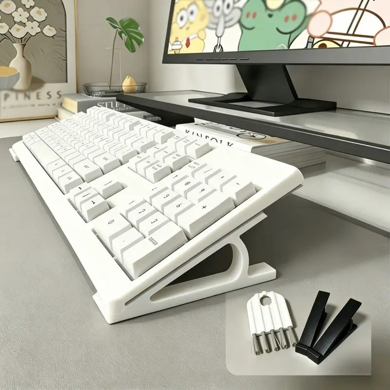 Three-In-One Keyboard Accessories Set, 2 Ergonomic Keyboard Stands + 1 Cleaning Brush, Anti-Slip Tilt Stand, Office Gaming Workstation