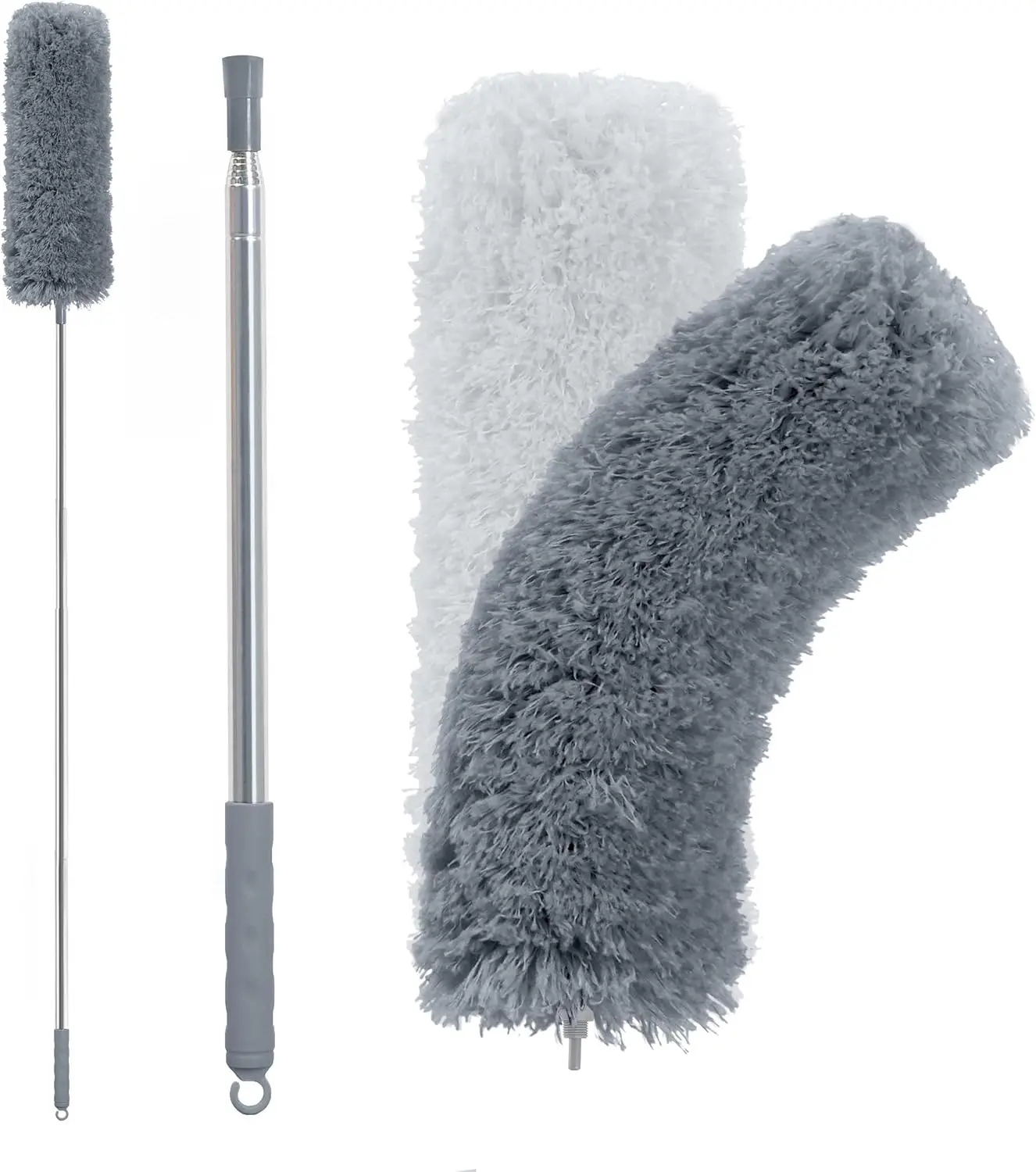 Microfiber Feather Duster with 100 inches Extension Pole, Dusters for Cleaning High Ceiling, Fan, Blinds, Furniture, Dark Grey