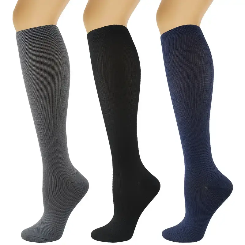Solid-color knee-length sports socks, elastic ribbed ankle-high socks, suitable for school teams and outdoor exercises - uniform sports socks
