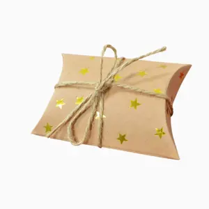 50 Pcs Pillow Kraft Paper Candy Boxes, Jewelry Wedding Craft Christmas Gift Packaging, Promotional Birthday Party Decoration Supplies