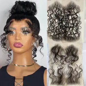 HD Lace Baby Hair Stripes 4Pcs Curly Human Hair Baby Hair Edge Body Wave Swiss Lace Hairline Baby Hair Strips for Women Ponytail Extensions No Glue Fringe Natural Looking Hair