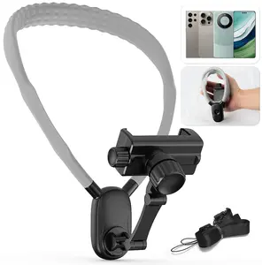 POV Neck Mobile Holder - Collapsible, Adjustable, Flexible Rubber Mounted Stand, Hands-Free for Vlog/Live Stream, Bed/Desk Use, Fits 4-7" Phones (Black, Grey) | TikTokShop Black Friday Fall Deals