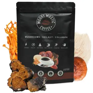Mount Mystic Mushroom Coffee+ Organic Half Caff Arabica with Functional Mushrooms (Lion’s Mane, Reishi, Chaga, Cordyceps), Pure Himalayan Shilajit & Grass-Fed Collagen – Boost Focus, Energy, Immunity, Gut Health, Skin, Mood & Anti-Aging – 30 Servings