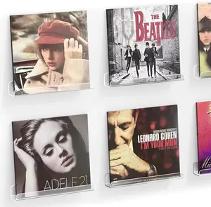 Vinyl Record Shelf Wall Mount, 6 Pack 12 Inch Clear Acrylic Album Record Holder Display, Kids Bookshelf, Floating Wall Shelves for Bathroom, Bedroom, Living Room, Kitchen (Clear-6Pcs) Meaocer