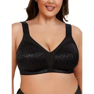 Women's Plus Size Wireless Push-Up Bra - Full Cup Support, Unpadded for Soft Comfort, Full Coverage Design for Lifting and Smoothing Contours, Elegant Jacquard Fabric, Available in Various Sizes (32A-46J) - Suitable for Large Busts, Everyday and