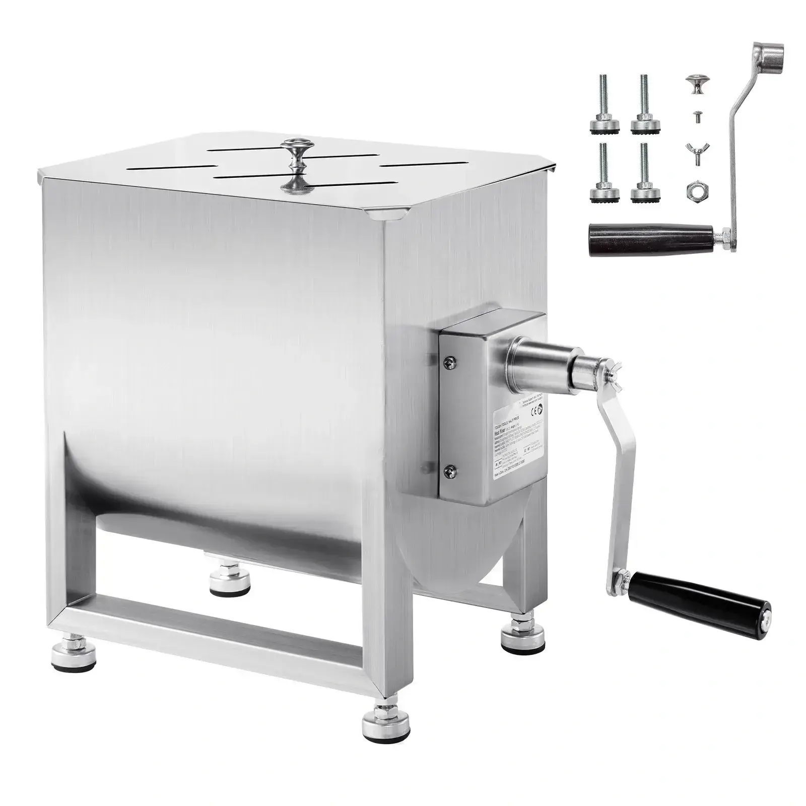 Manual Meat Mixer, Fixed Tank Meat Processing Equipment, Stainless Steel Meat Mixer, Sausage Mixer Machine with Lid Handle Gear Reducer, Ground Beef Hand Mixer