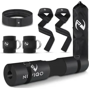 9 count Gym Accessories Set Featuring Barbell Pad with 2 Safety Straps - 2 Ankle Straps for  Machine - 2 Weight Lifting Straps -  Resistance Band - Carry Bag for  Thrust Pad