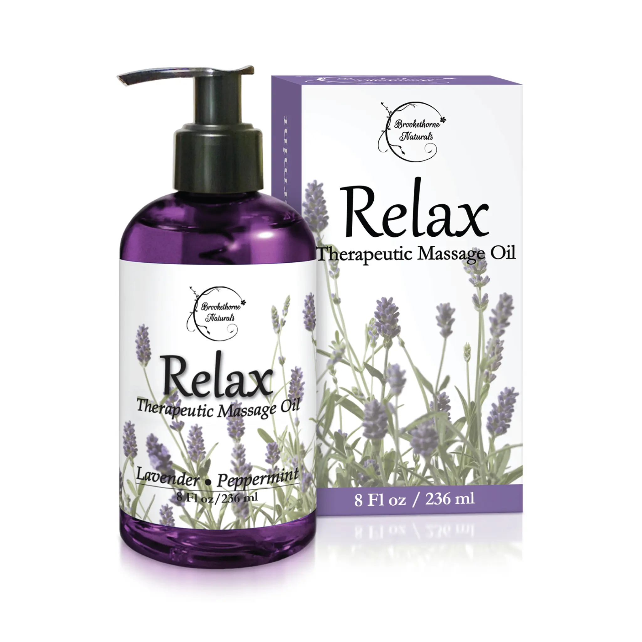 Relax Therapeutic Body Massage Oil - Body Care Cosmetic for Sore Muscles & Stiffness - Lavender, Peppermint, Marjoram Therapy Ingredients - Soothing Hydrating Natural Sweet Almond, Grapeseed, Jojoba Oils, Moisturizer, Blend