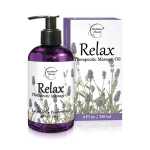 Relax Therapeutic Body Massage Oil – Lavender, Peppermint & Marjoram for Sore Muscles & Stiffness – Natural Sweet Almond, Grapeseed & Jojoba