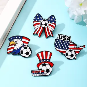 USA Soccer Enamel Pins 4 Pack Patriotic Eagle and Flag Design - Durable Metal Badges for Backpacks Hats and Denim Jackets - Perfect Souvenir Gifts for American Football Fans and Her