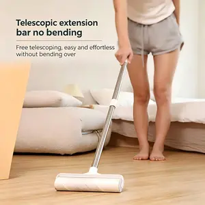 Long Handle Lint Roller for Hair - Fixed Extendable Sticky Remover for Couch, Carpet & Clothes, Clean High/Low Areas Without Bending or Climbing