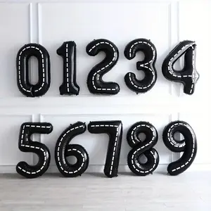 40 Inch Number Balloon Birthday Race Car Theme Party Decoration Black with White Stitching for Event Decor