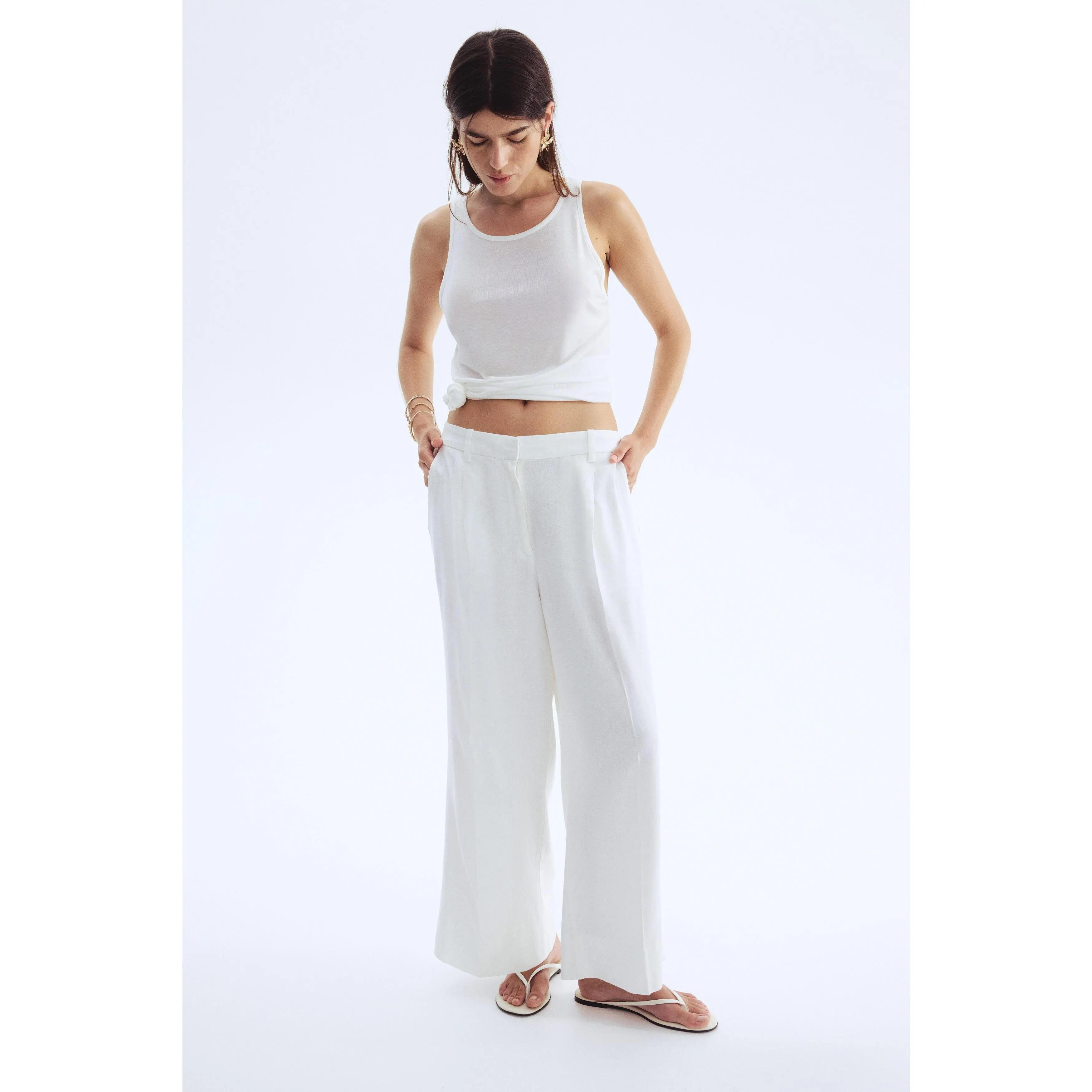 H&M Wide linen-blend trousers