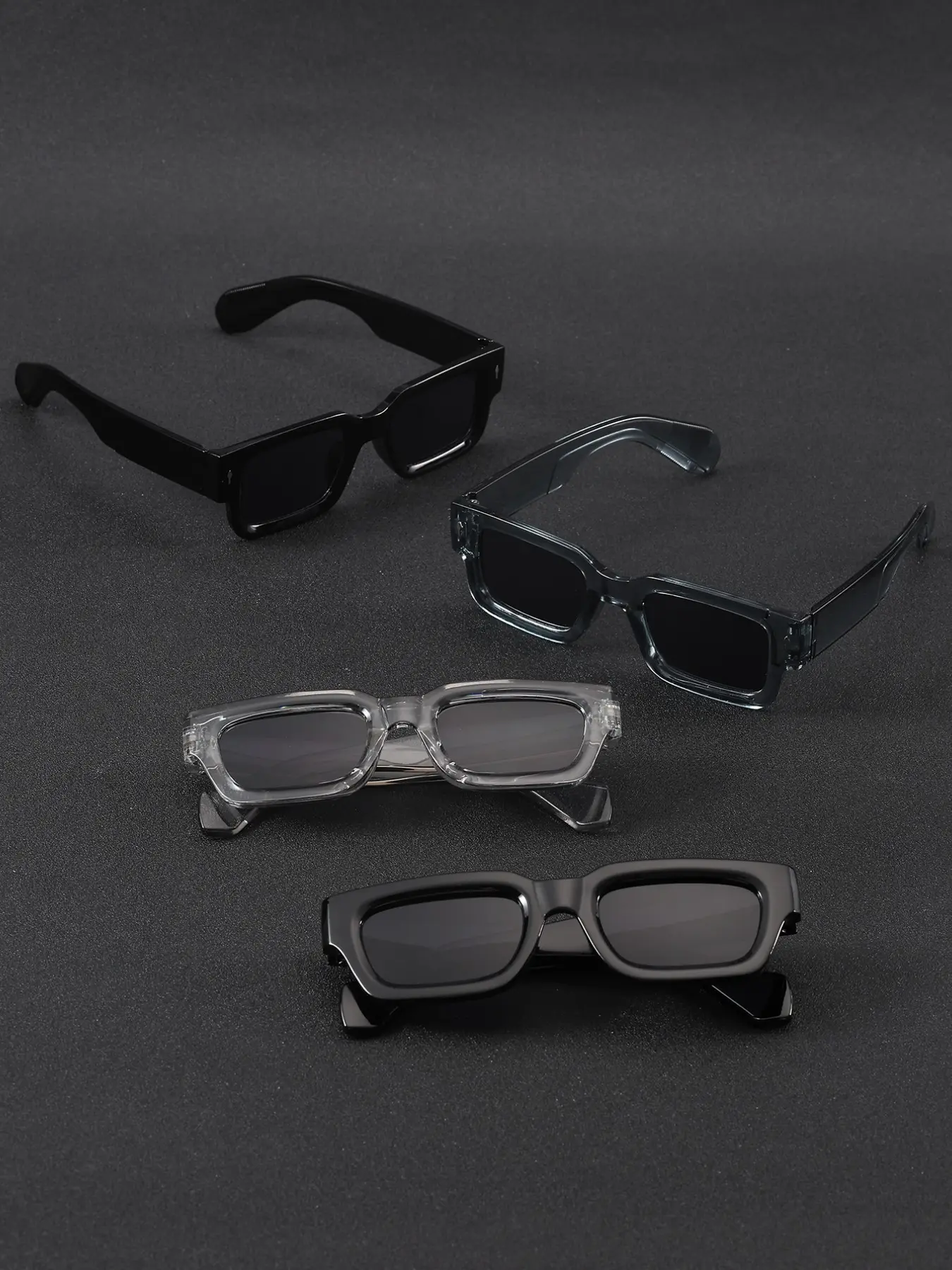 Men's Classic Rectangular Sunglasses Set, 4 Pairs, Ideal for Driving, Camping, Fishing, Stylish and Functional Eyewear, Lightweight Plastic Shades