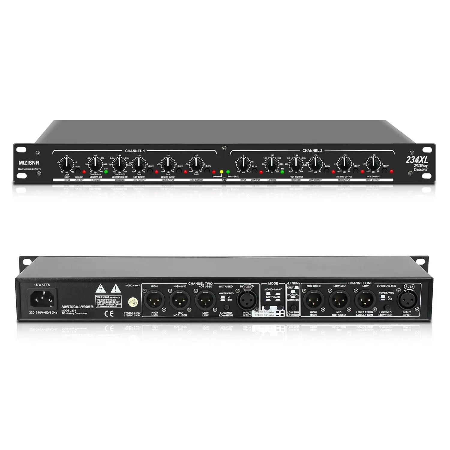 Professional 2/3/4 Way Stereo/Mono Crossover with XLR Inputs & Outputs for PA Systems & Subwoofer - Clean Audio Sound Processing