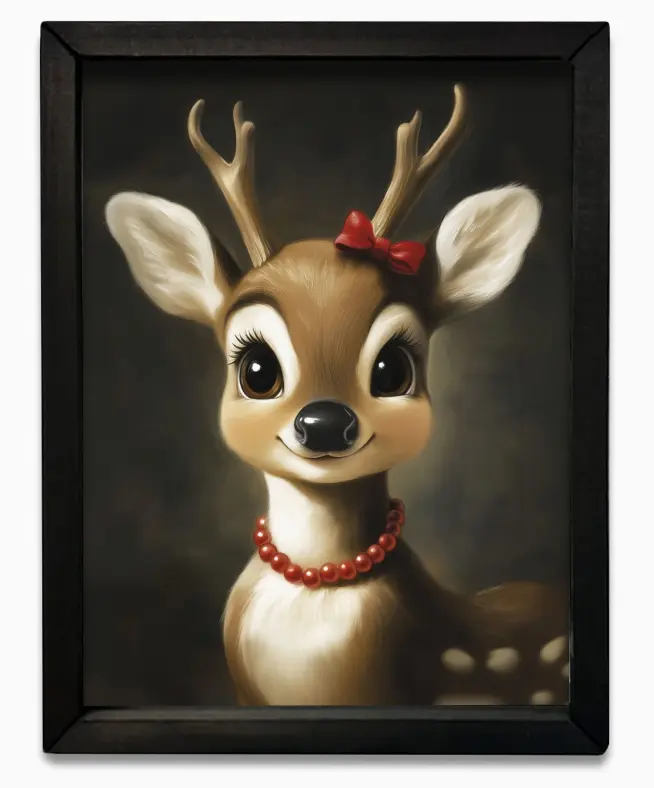 Girl Young Reindeer Box Frame 18x24