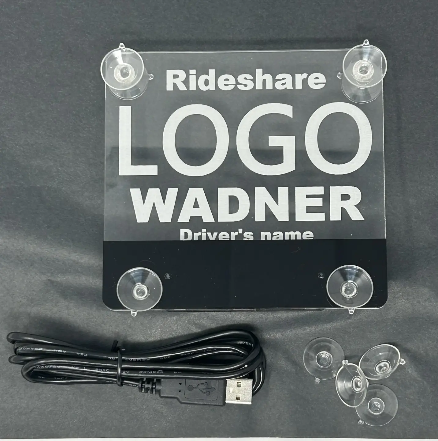 Customizable Battery-Powered LED Sign – 7 Color Choices, Your Name and LOGO Displayed, Includes Cable Charger + 4 Suction Cups FREE After purchasing, send us your customization via message