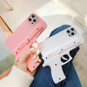 Creative Toy Pistol Mobile Phone Case - Shockproof Protection Cover for iPhone 12 & iPhone 11 - Cute Cartoon Screen Protector with Funny Trigger Cellphone Smartphone Casing Protective White