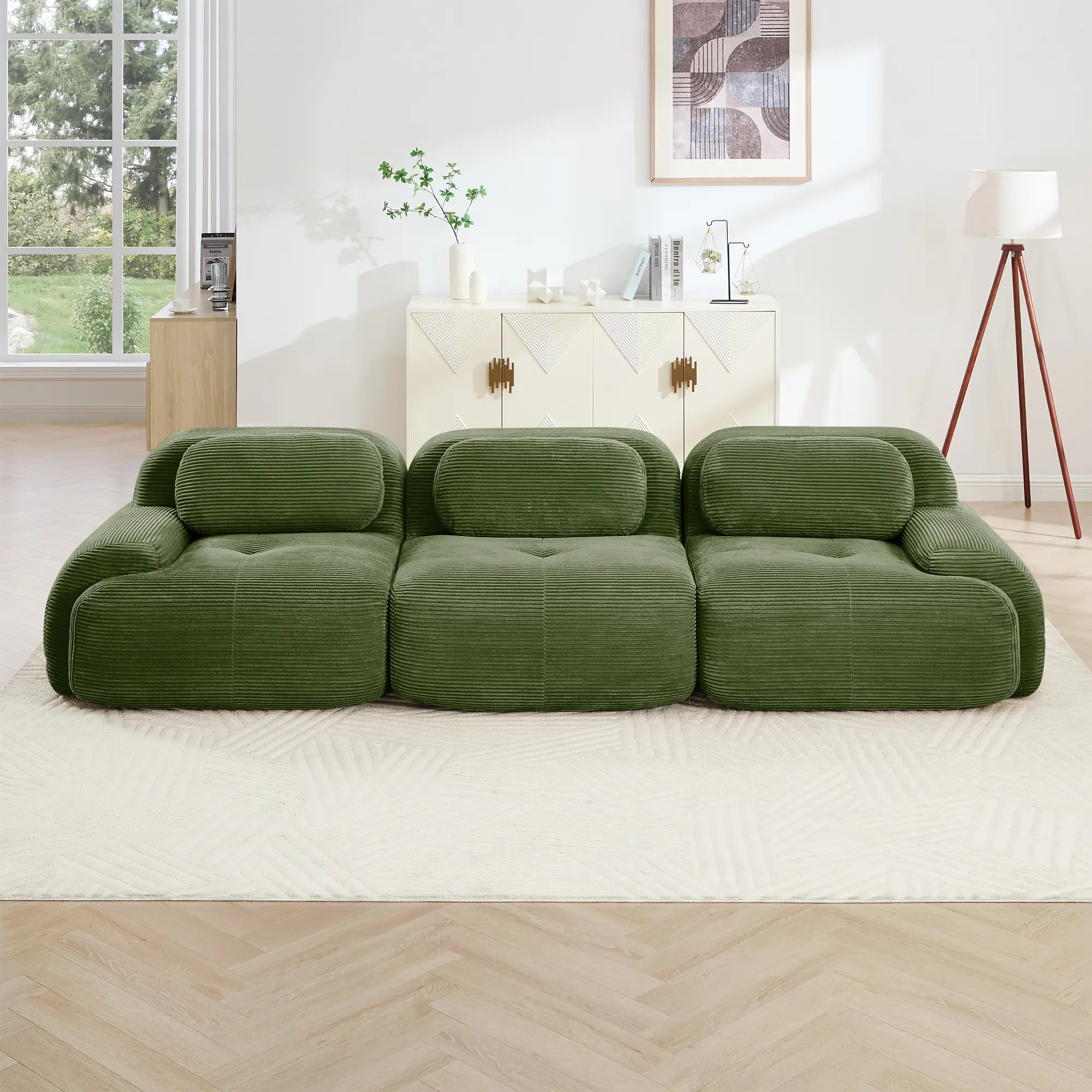 Modular Cloud Sectional Sofa with Ottoman & Lumbar Support, Corduroy Fabric Boneless Comfy Couch for Living Room Home Theater, No-Assembly Upholstered Ergonomic Premium Indoor Furniture, Boneless Sectional Couch, Upholstered Soft Couch