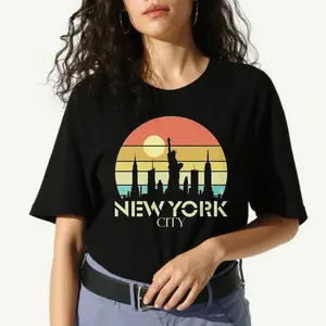 women's T-shirt New York City Solid color printed short sleeved women's top White, black, khaki Fashion daily women's clothing