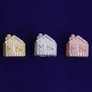 [ICE HUE]18K Gold Vacuum Plated Copper with 5A+ Sri Lanka Zircon House Ring Miami Italy Mexico & Micro Inspired for Women & Men Luxury Jewelry,Daily Wear,Casual Fashion,Gift Idea,,Classic,Hip Hop,Simple,Sporty Style