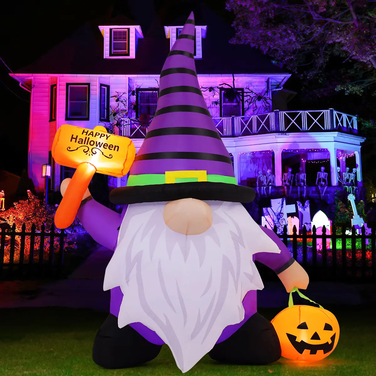 Halloween Gnome Inflatables 6.7 FT Outdoor Decorations, Halloween Gnome Blow Up Yard Decorations Built-in LED Lights for Halloween Decoration, purple