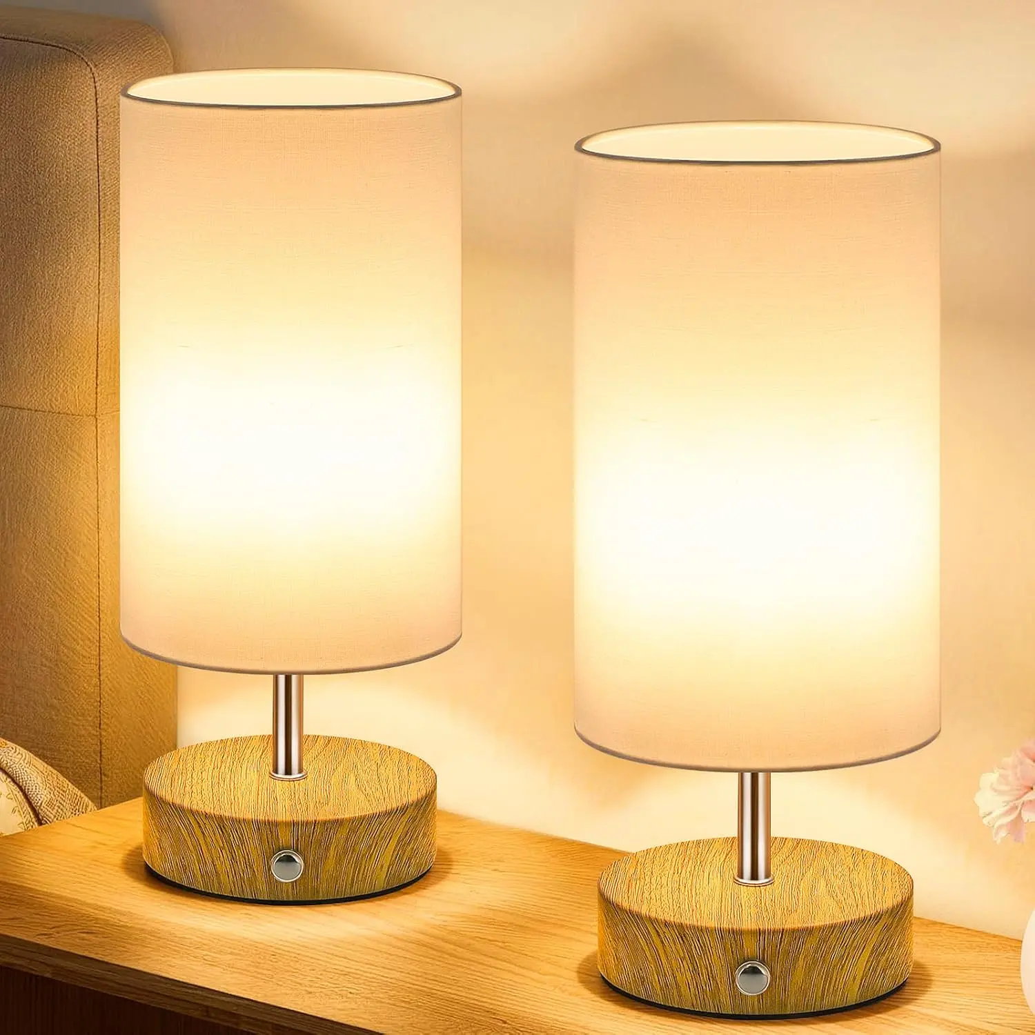 MATULSA Cordless Table Lamp, Rechargeable Bedside Lamp, Portable Touch LED Desk Lamp Dimmable, Wireless Lamp with Wood-Grain Base, Modern Night Light for Bedroom, Bulb Included
