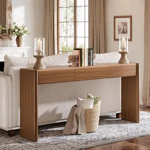 LITTLE TREE Console Table with 3 Drawers, 70.9" Wooden Entryway Table Behind Couch, Farmhouse Long Console Sofa Station with Storage for Entrance, Foyer, Hallway, Living Room, Easy Assembly (Brown)