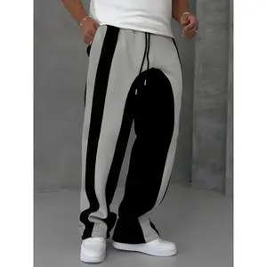 Menswear Casual Men's Patchwork Knitted Pants - Slightly Elastic, Elasticated Waist, Suitable for All-Year Outdoor Wear, Casual Men's Pants