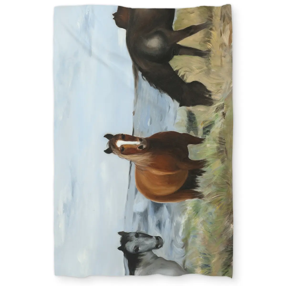 360 stand Twin Size Rustic Duvet Cover, Farm Animal Decor - Horses Eating in Meadow Design for Bedroom Bedding, Meadow-Themed Duvet Covers, Decorative Bed Duvet Covers