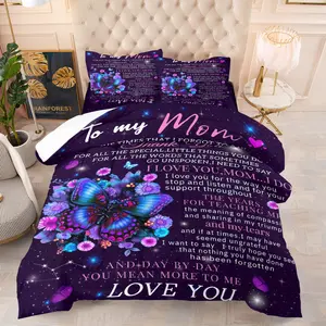 To Mom Print Comforter Quilt Set with Butterfly & Floral Designs, Comfortable Bedding Gift for Mother, Easy Care Home Decoration Essentials, Decorative Bedding Set, Soft Bedding Sets