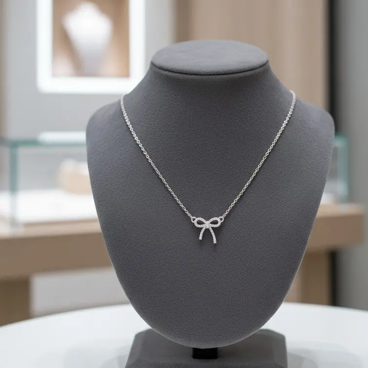 Elegant Bow Necklace with Sparkling Rhinestones for Women's Fashion Accessories