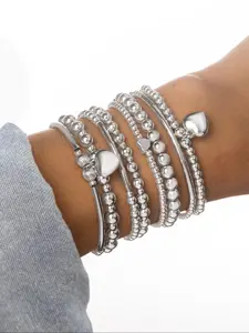 Heart Charm Decor Beaded Bracelets, Bracelet with Charms, Fashionable Jewelry for Women & Girls, Casual All-match Accessories for Party, Daily Clothing Decor, Stacking Bracelets