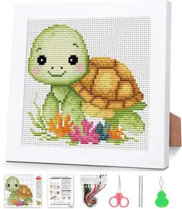 Turtle Cross Stitch Kits for Beginners,Stamped Cross Stitch for Adults with Framed,Crafts for Girls 8-12 Embroidery Kit Partial 11CT Cross-Stitch Arts and Crafts for Adults 6.7x6.7inch