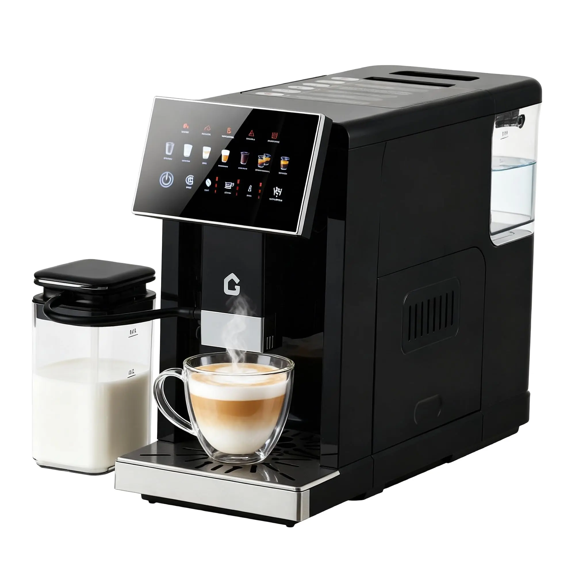 [Football Fan SeasonDeal] 3rd-Gen Espresso Coffee Maker with Milk Frother - Removable Brewer & Grinder, Adjustable Coarseness/Flavor, 3-Level Coffee/Milk Volume, Detachable Milk Tank - Sleek Silve Spray Paint for Home Baristas