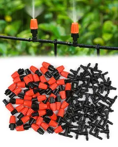 50 count Garden Irrigation Spray Emitter, Adjustable 360  Flow  Spray Nozzle with 1/4" Barbed Tee Fittings,Drip Irrigation  for Garden Watering System,Drip Irrigation Kit Parts