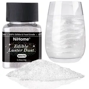 WHITE NiHome Edible Food-Grade Glimmer Powder Glitter Luster Dust Metallic Food Decorating Sprinkle Glimmery Dust for Drink Wine Beverage Cake Candy Dessert Bakery Restaurant Vegan
