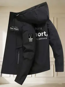 Women's Trendy Hooded Jacket (2 Colors Available) With "If you think I'm Short you should see my patience" Funny Slogan Print Personalized Cool Style Easy Pull Zipper Loose Fit Soft Fabric Casual Versatile