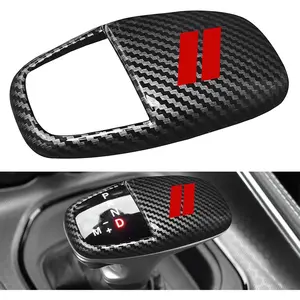 Gear Shift Knob Head Cover Trim for  Dodge Charger Challenger Accessories 2015-2023 Durango 2016-Interior Shell Insert Decoration Protector Gear Shifter Cover (Carbon Fiber Red Trim) car accessories