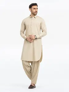 Edenrobe Men's Beige Kurta Shalwar - EMTKST24S-99470 NY(Top) J(M4)