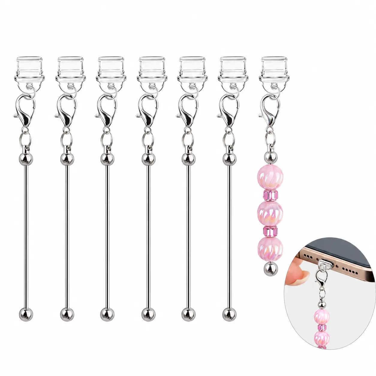 6pcs/12pcs/24pcs DIY Beaded Phone Dust Plugs for Type-C Charging Ports Cellphone
