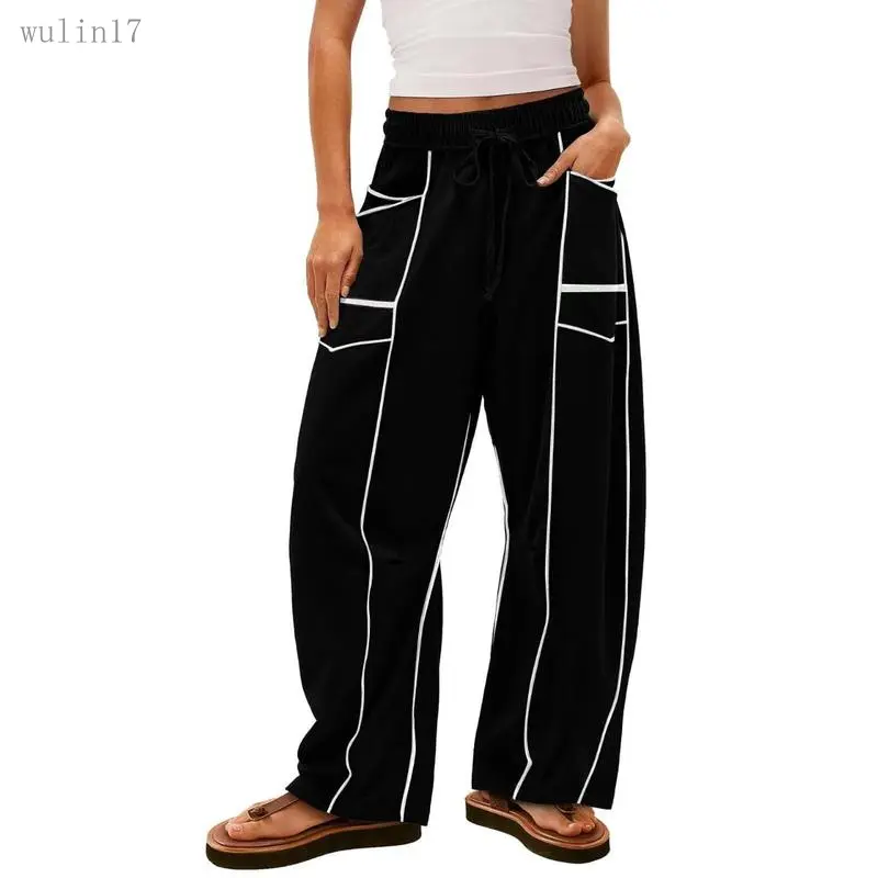New2025Womens Baggy Barrel Pants Wide Leg Lounge Drawstring Sweatpants with Pockets(Gift)11