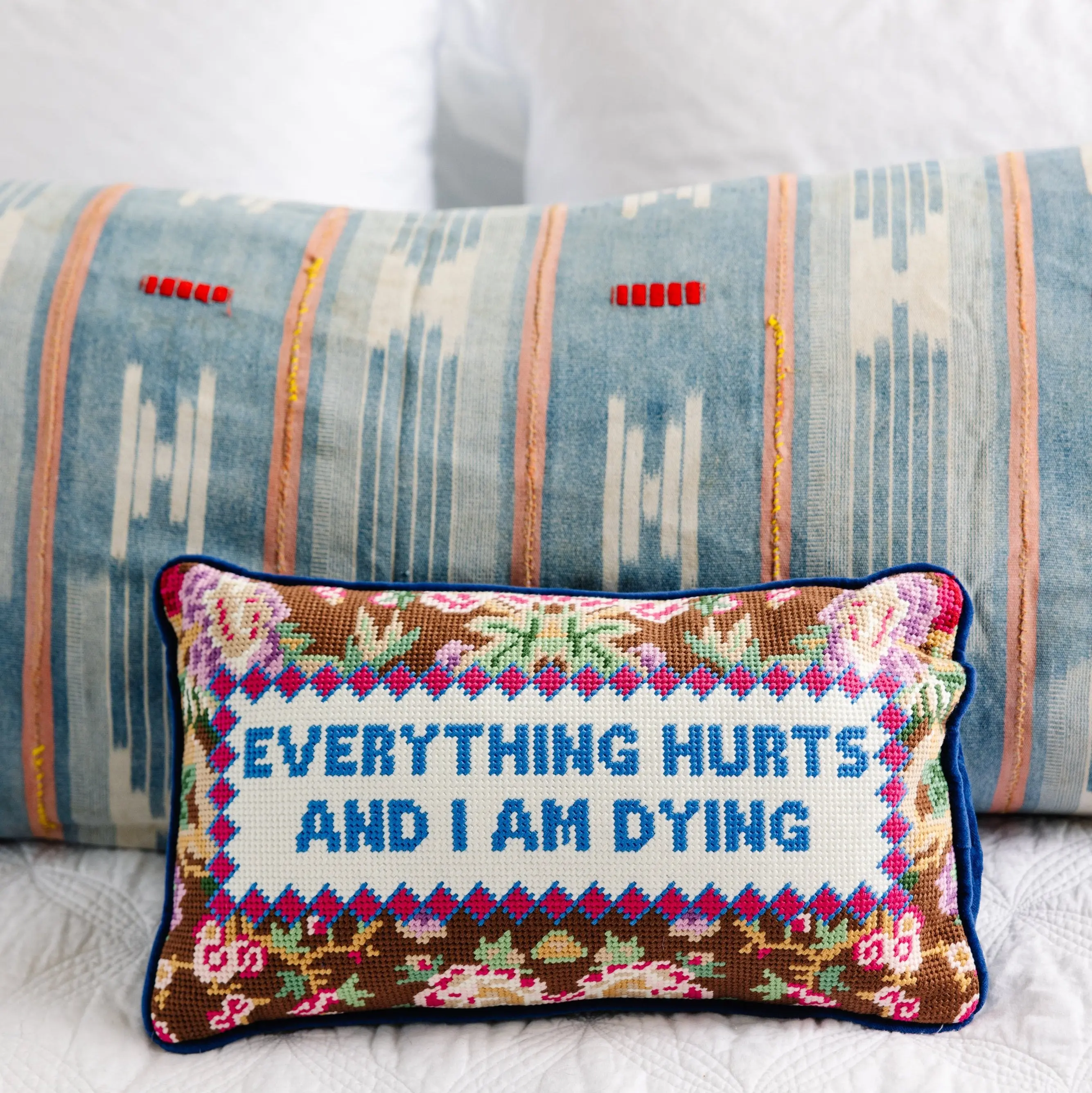 Velvet Embroidery Needlepoint Pillow, 9x15in, Vibrant Patterns, Charming Sayings Decor for Bedding, Soft Home Textile Furnishing