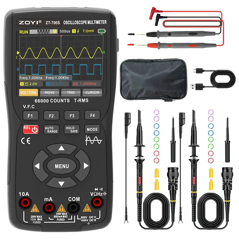 ZOYI 706S Upgraded Handheld Oscilloscope, 50MHz Bandwidth, 3IN1 Digital Oscilloscope Multimeter DDS Generator, 250MS/s Sampling Rate, 19999 Counts, Voltage, Current, Capacitor, Resistor, Diode Test