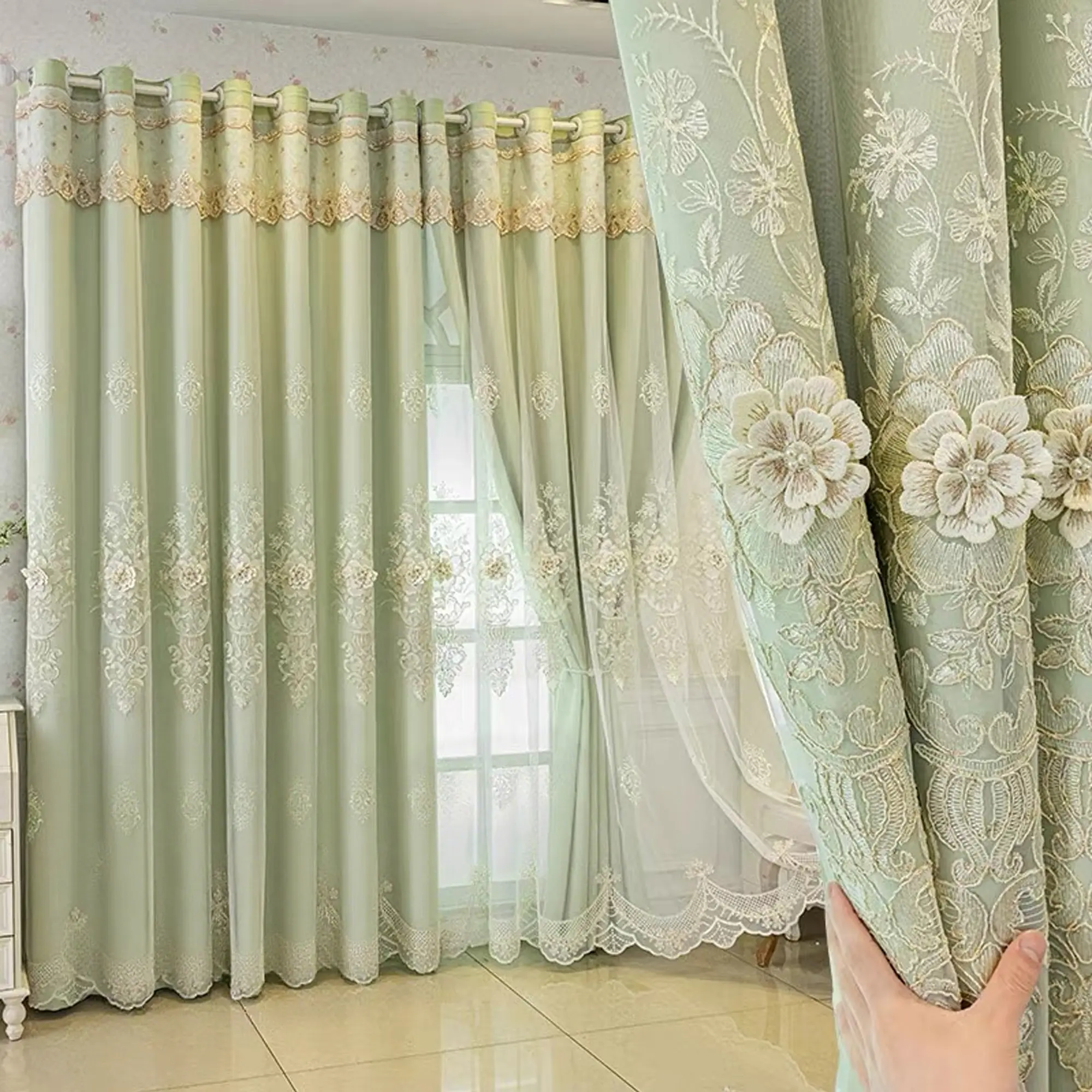 European Style High-End Embroidered Blackout Window Curtain, Casual Drapes for Living Room Bedroom Balcony Sunshade, Home Decoration, Curtains Black Out