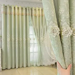 European Style High-End Embroidered Blackout Curtain, Casual Drapes for Living Room Bedroom Balcony Sunshade, Home Decoration