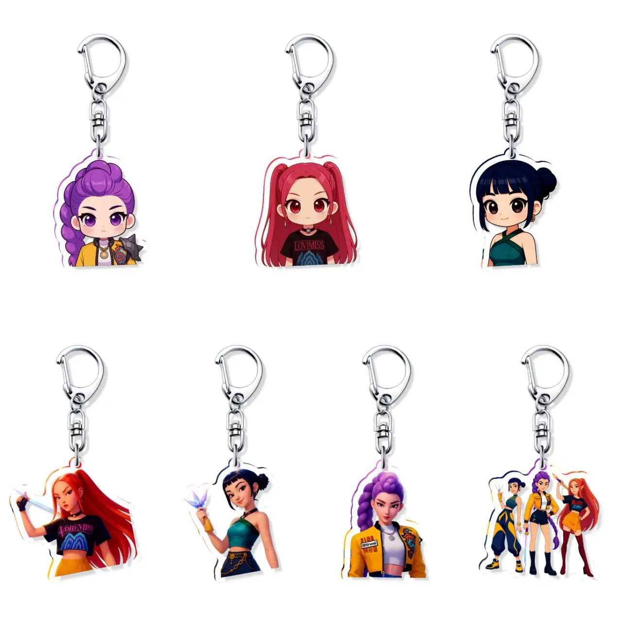 7pcs Kpop Girls keychains and backpack charms